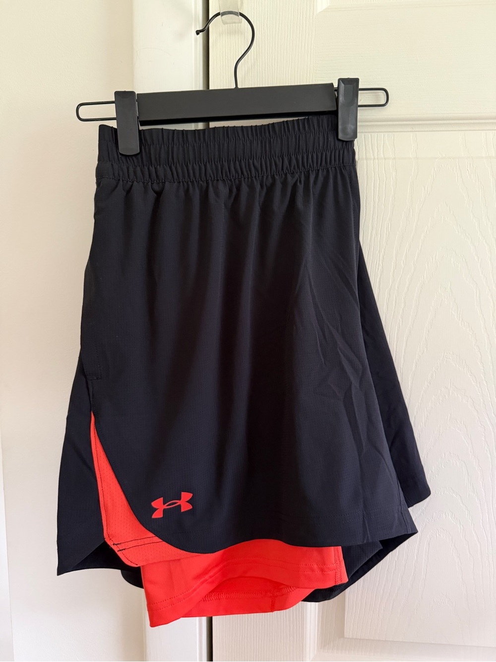 NWT Under Armour Men’s 2XL Elevated Woven 2-in-1 Shorts Black/Orange/Red